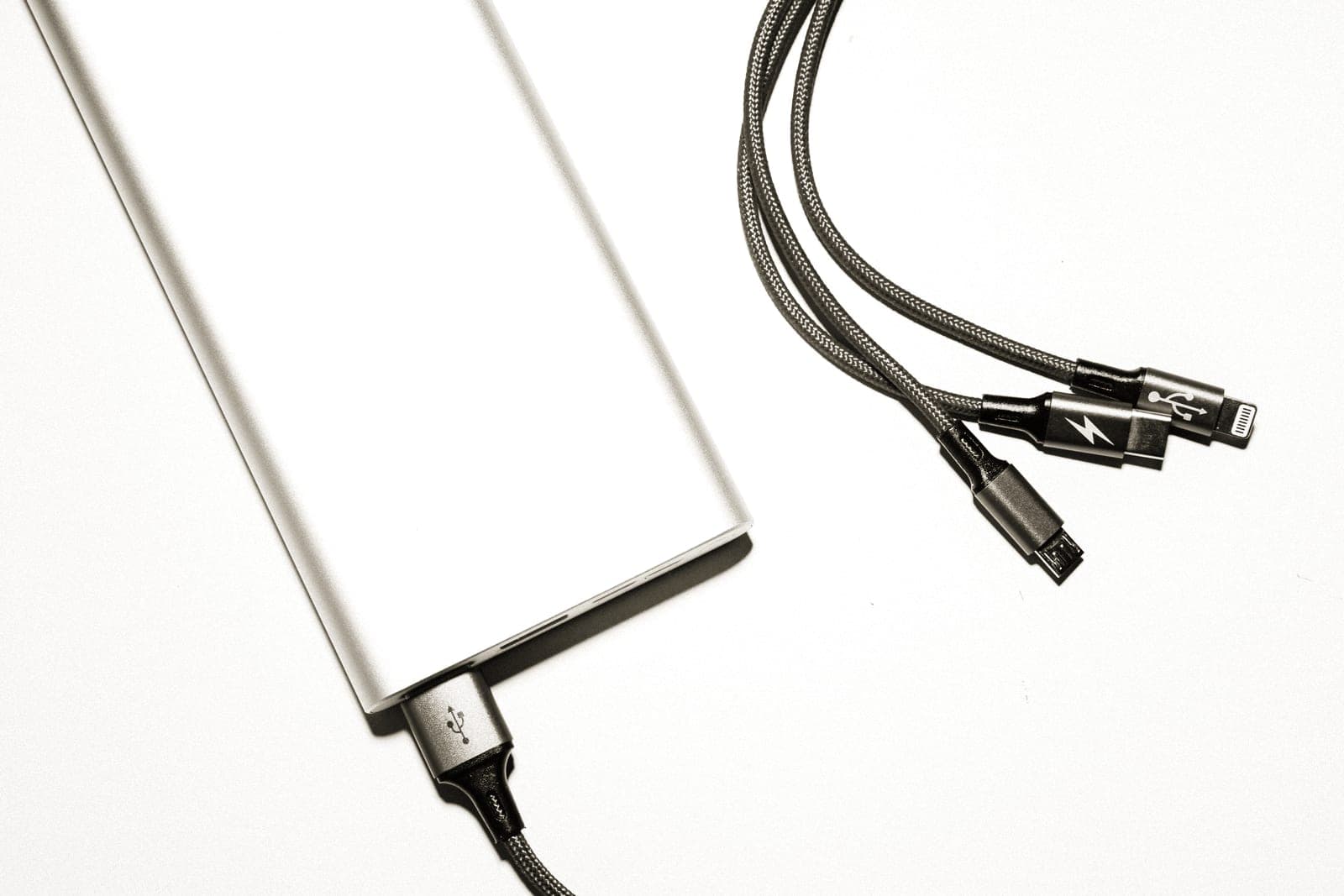 A charging cable plugged into an electronic device