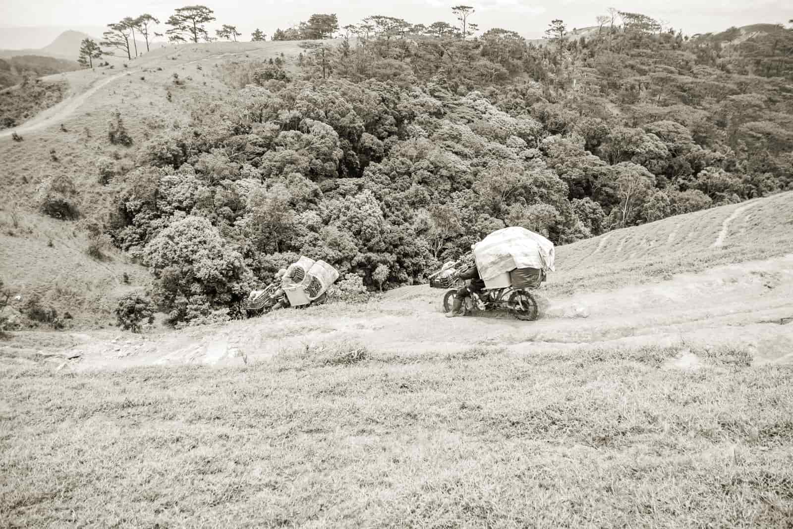 A dirt trail cutting across a hillside